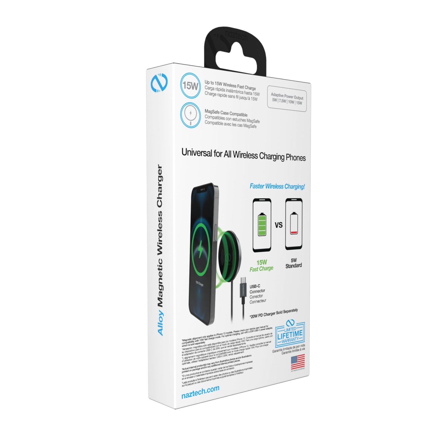 Naztech Alloy Magnetic 15W Wireless Fast Charger Black (15438-HYP)