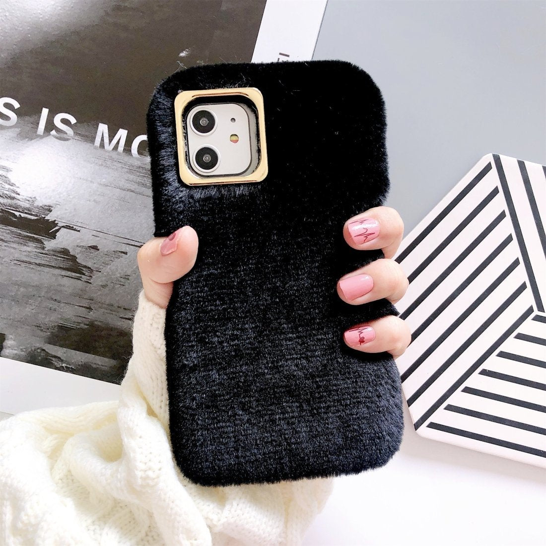 Soft Plush Material Phone Protector Case Black for iPhone 11 Pro