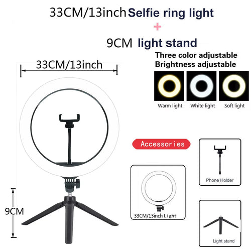 26 33CM Video Lights Dimmable Light Selfie LED Ring Light USB Ring