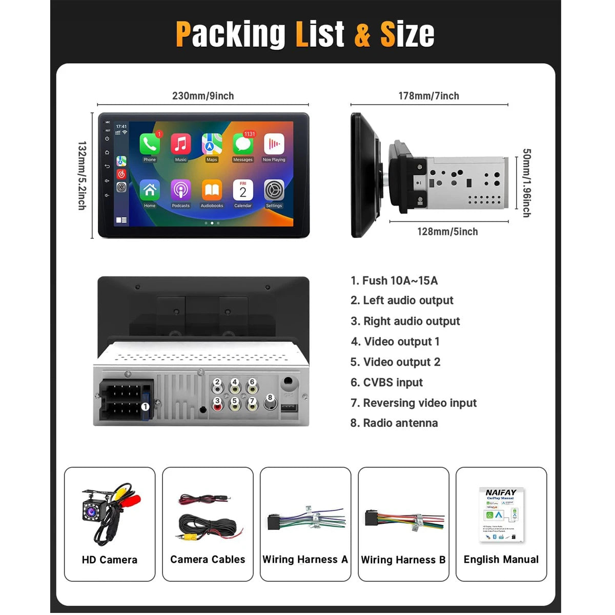 9 Inch Car Stereo Single Din Radio with Apple Carplay and Android
