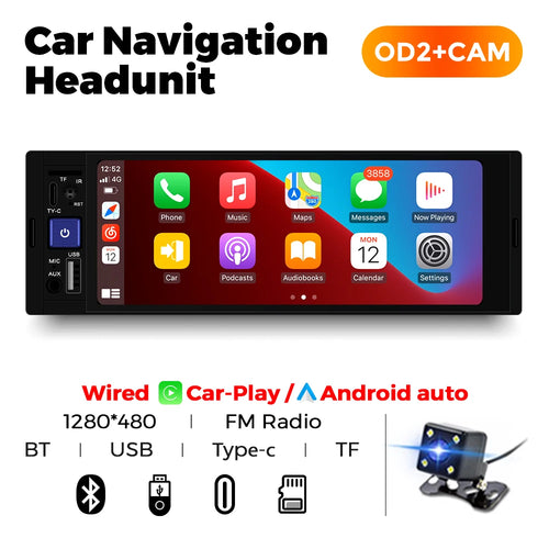 1Din Wireless CarPlay Android AUTO HD touch screen Universal 6.86''