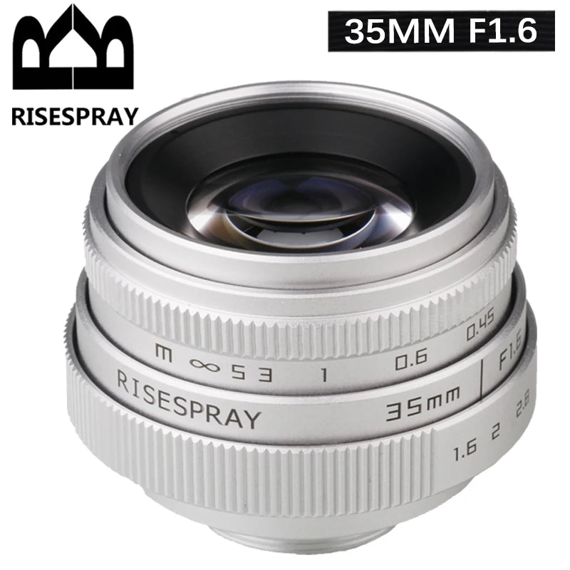 Silver Mini 35mm f/1.6 APS-C CCTV Lens+Adapter Ring for