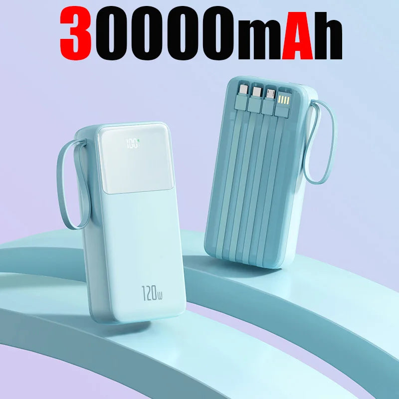 50000mAh Power Bank Large Capacity Mobile Power Fast Charging Multi Port Digital Display With 4 Cables For iPhone Samsung Xiaomi