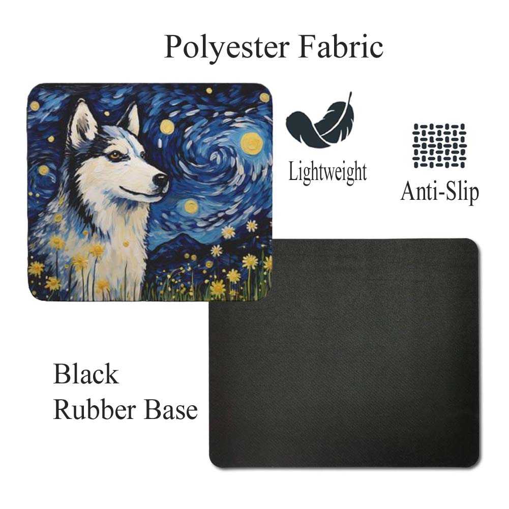 Starry Night Dog Husky Non-Slip Computer Mousepad