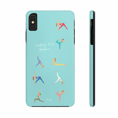 Yoga Poses Blue Tough iPhone Case with Wireless Charging Support