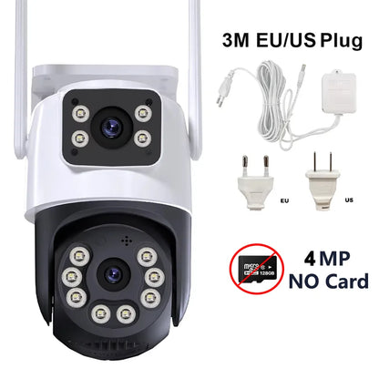 8MP 4K iCSee WiFi Camera PTZ Dual Screens Auto Tracking Night Vision CCTV Surveillance Camera Outdoor 6MP Security IP Camera