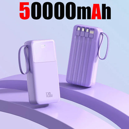 50000mAh Power Bank Large Capacity Mobile Power Fast Charging Multi Port Digital Display With 4 Cables For iPhone Samsung Xiaomi