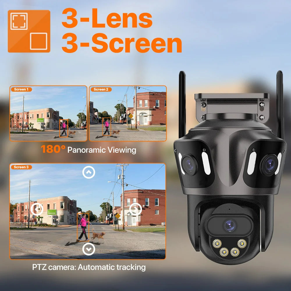 4K Dual-Lens Outdoor WiFi Camera – AI Human Detection, PTZ, IP66 Waterproof, iCSee App