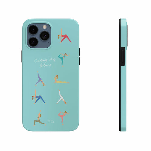 Yoga Poses Blue Tough iPhone Case with Wireless Charging Support