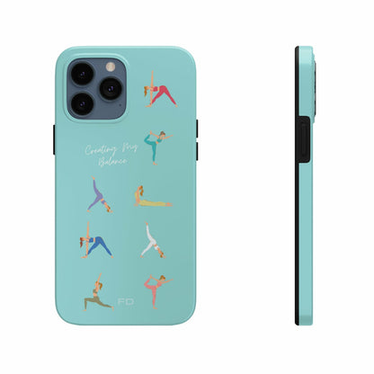 Yoga Poses Blue Tough iPhone Case with Wireless Charging Support