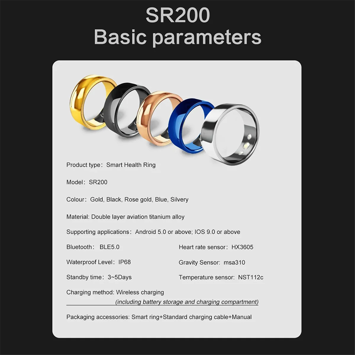 AD41-SR200 Smart Ring Activity Fitness Tracker Blood Oxygen Blood Pressure Sleep Monitor Finger Ring for IOS Android