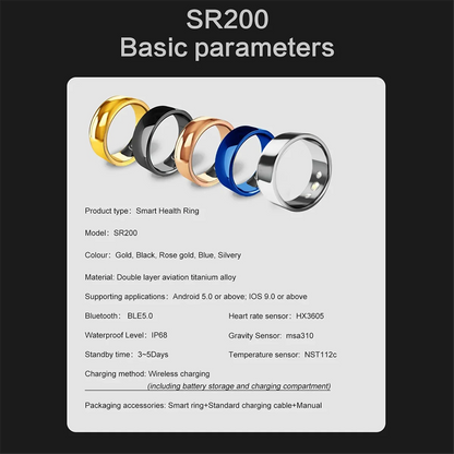 AD41-SR200 Smart Ring Activity Fitness Tracker Blood Oxygen Blood Pressure Sleep Monitor Finger Ring for IOS Android