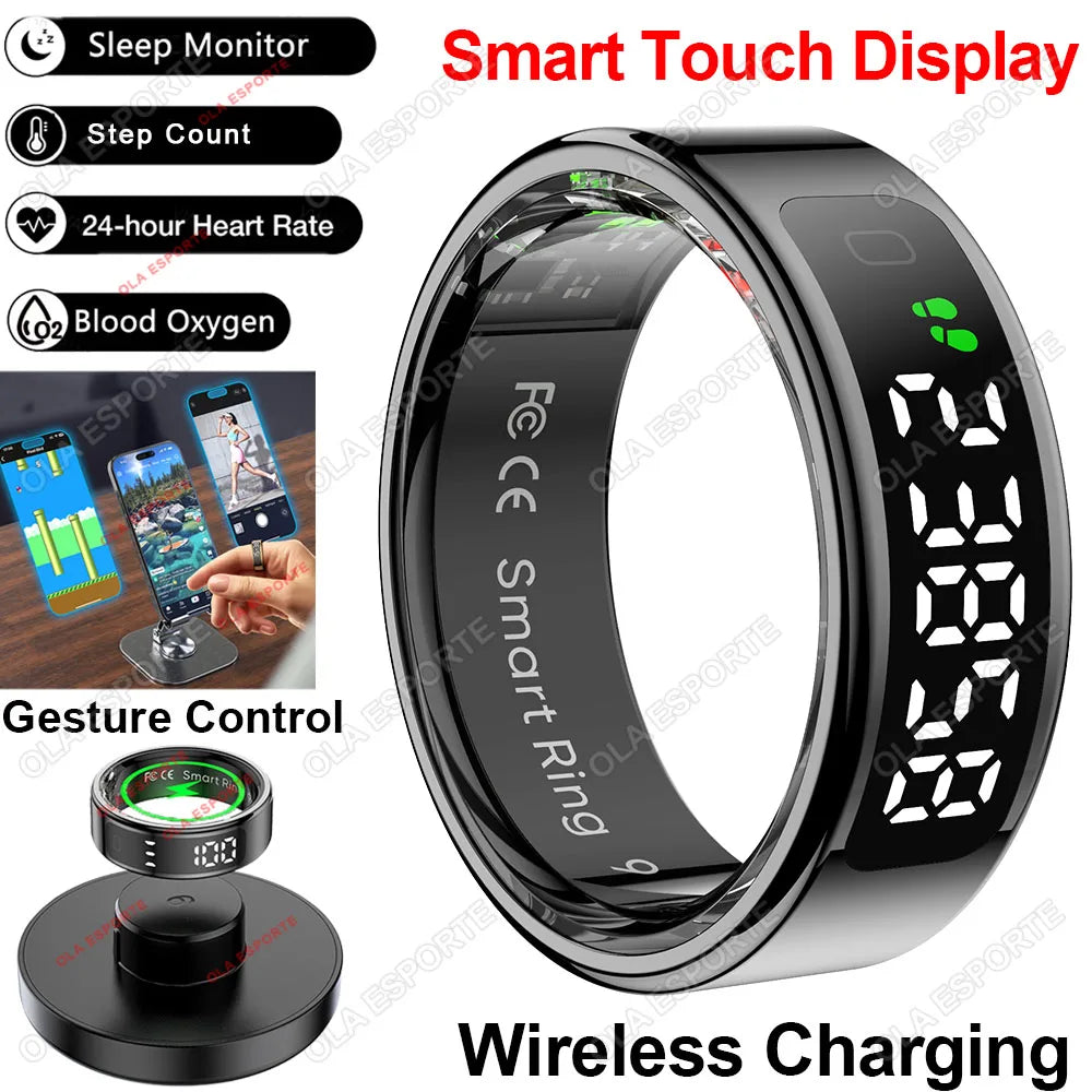 2025 Display Screen Smart Ring With Wireless Charging Health Monitor Smartring Sports Fitness Tracker IP68 5ATM Waterproof Rings