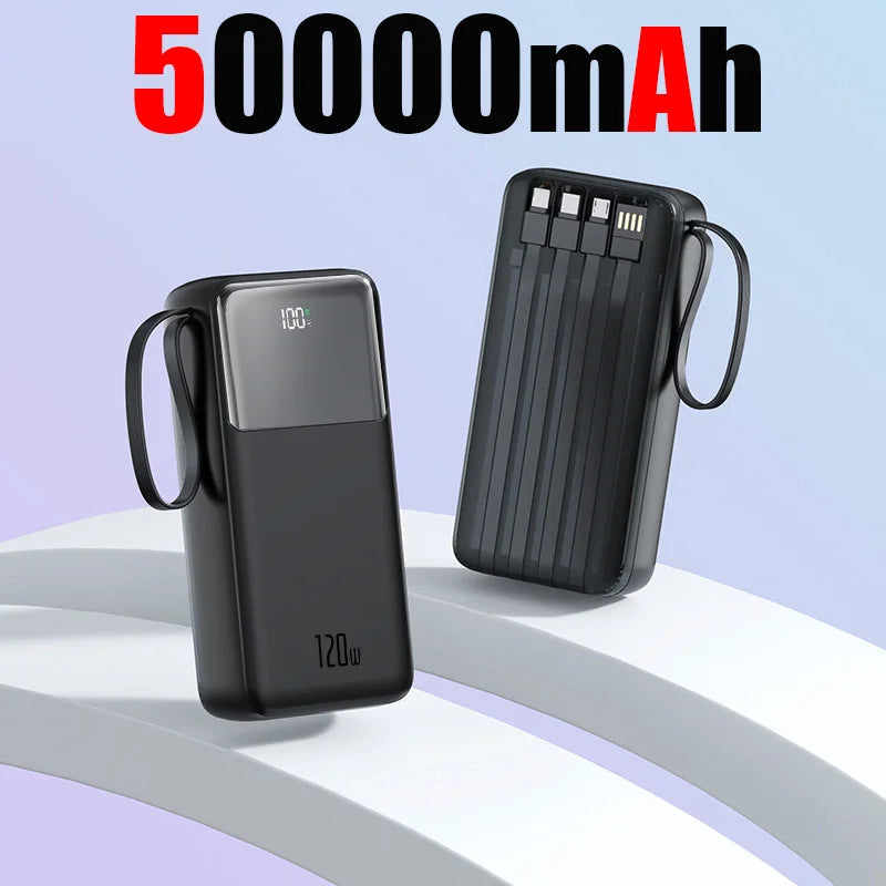 50000mAh Power Bank Large Capacity Mobile Power Fast Charging Multi Port Digital Display With 4 Cables For iPhone Samsung Xiaomi