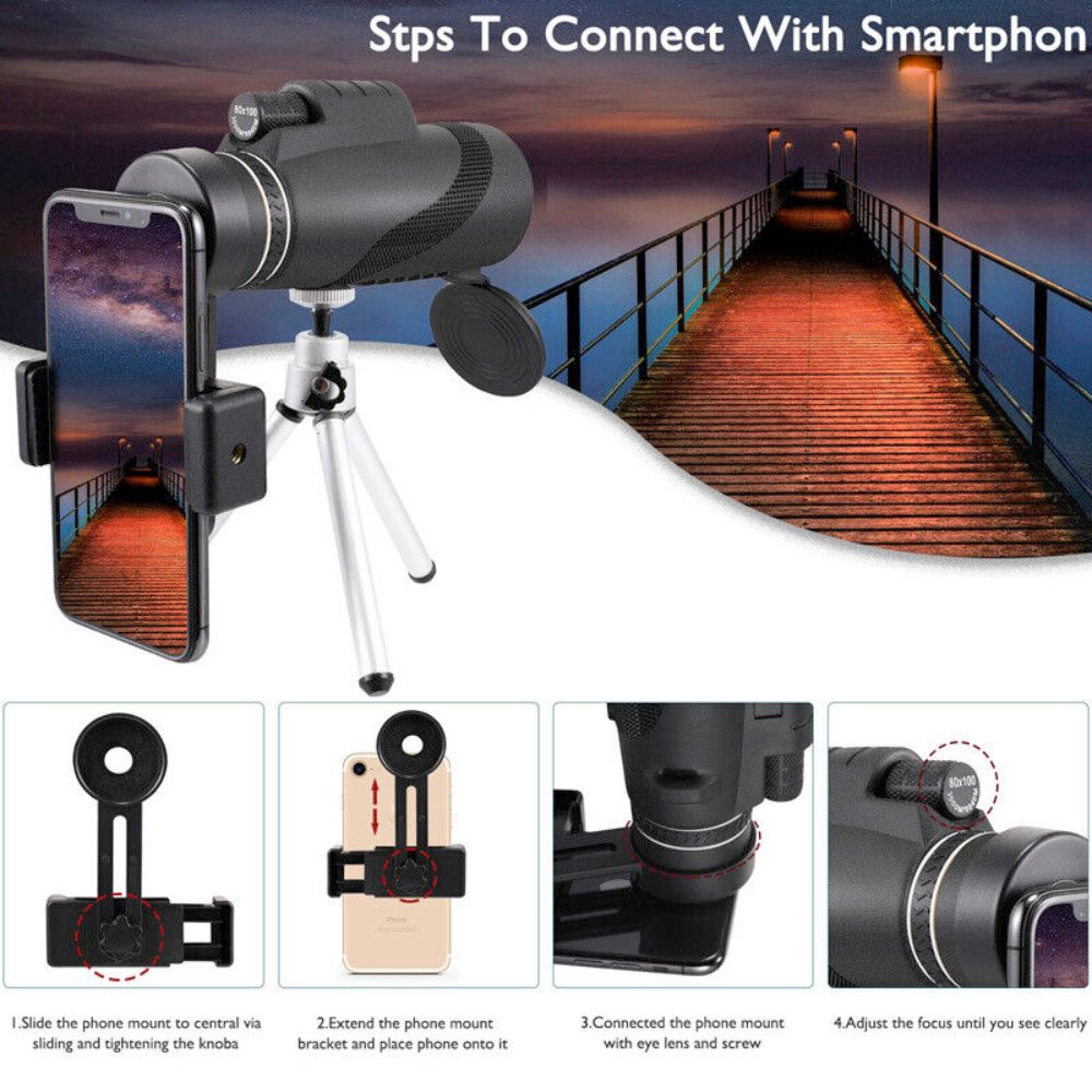 HD Monocular Telescope with Tripod and Smartphone Holder