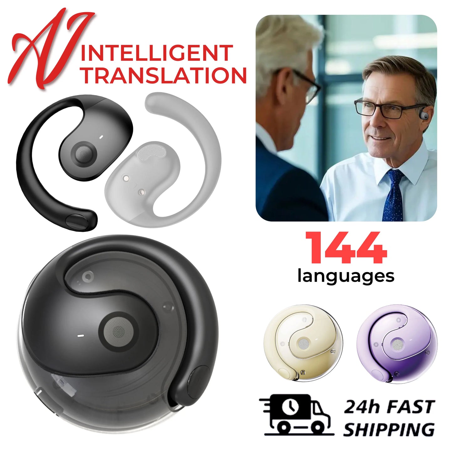Smart AI Translator Earbuds – 144 Languages Bluetooth 5.4 | Waterproof