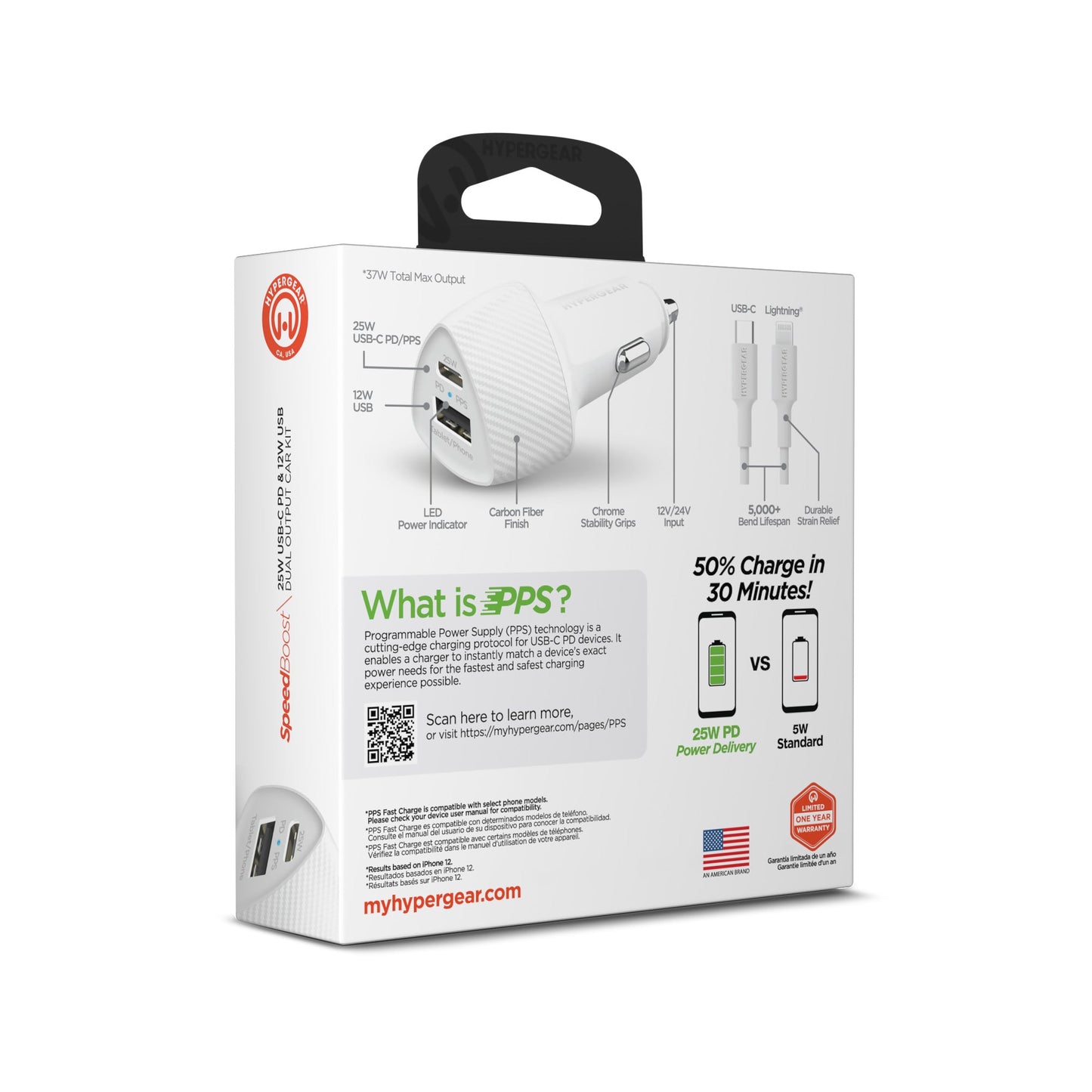 HyperGear 25W PD Fast Car Charger Kit with USB C Cable