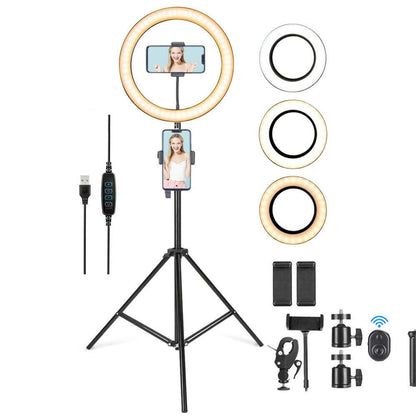 10" LED Ring Light with Adjustable Tripod Stand, Desk Mount & Bluetooth Remote