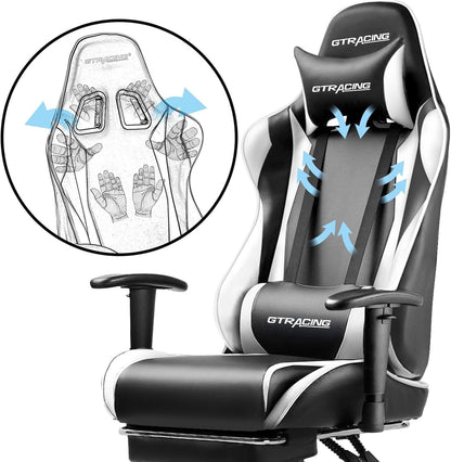 White Ergonomic Gaming Chair With Footrest And Height Adjustable