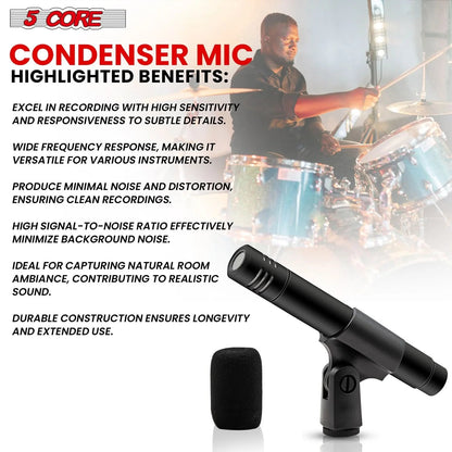 5Core Instrument Microphone Professional XLR Cardioid Pencil Stick