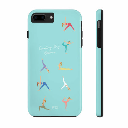 Yoga Poses Blue Tough iPhone Case with Wireless Charging Support