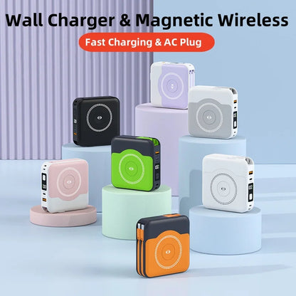 6 in 1 15W Magnetic Wireless Power Bank 22.5W Fast Charging Wall Charger for iPhone iwatch Samsung Powerbank with AC Plug Cable