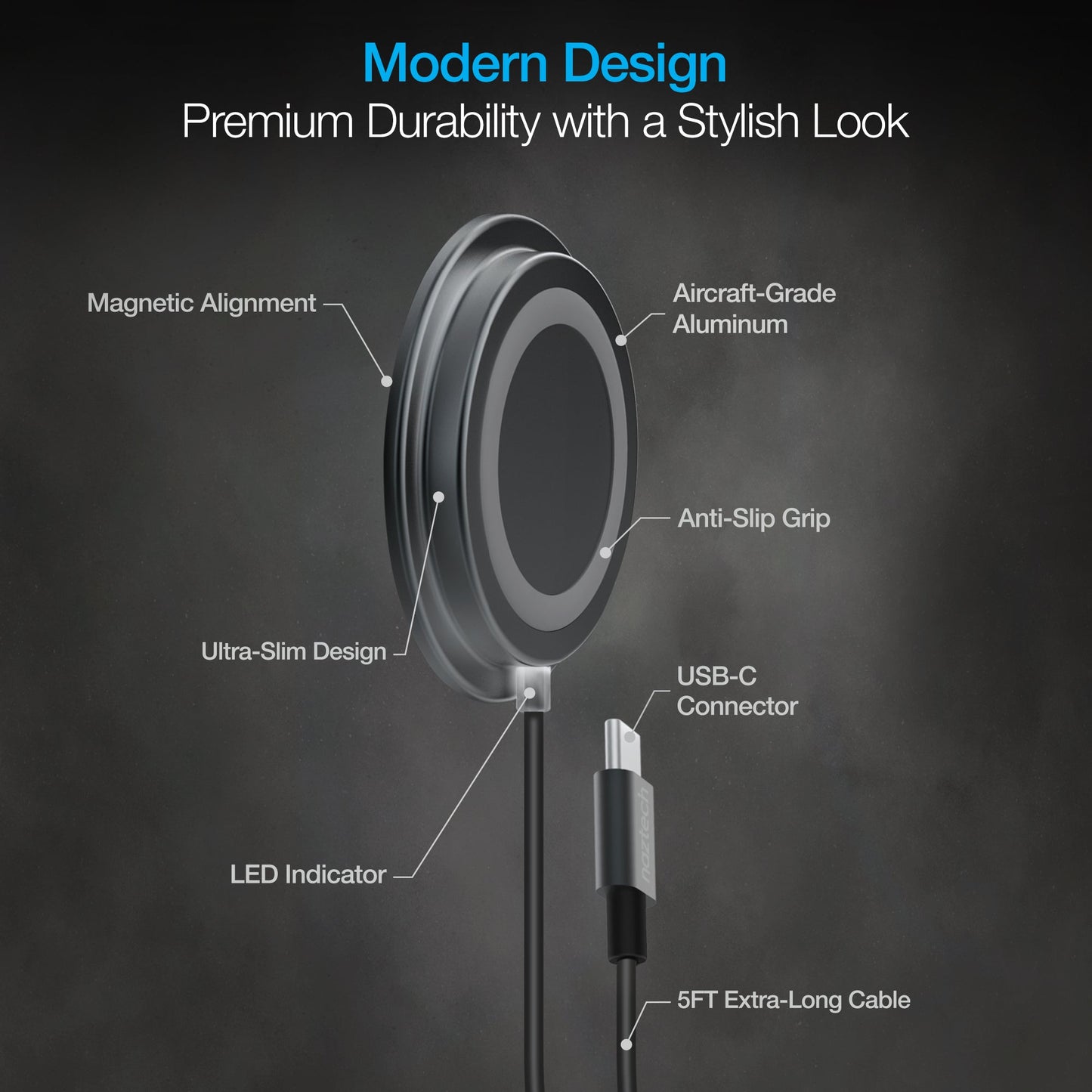 Naztech Alloy Magnetic 15W Wireless Fast Charger Black (15438-HYP)