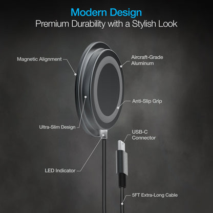 Naztech Alloy Magnetic 15W Wireless Fast Charger Black (15438-HYP)