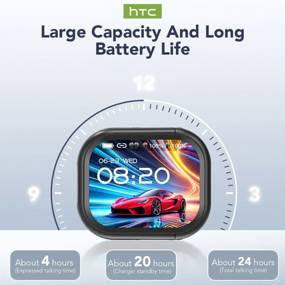 HTC NE20 Bluetooth V6.0 Earbuds – AI Translator, LCD Touch, HD Stereo, Long Battery Life