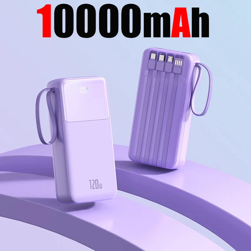 50000mAh Power Bank Large Capacity Mobile Power Fast Charging Multi Port Digital Display With 4 Cables For iPhone Samsung Xiaomi