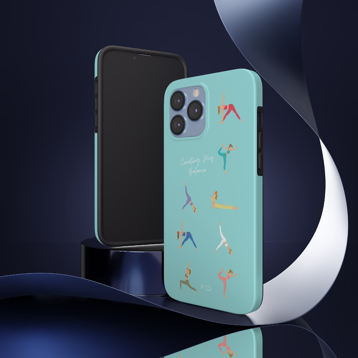 Yoga Poses Blue Tough iPhone Case with Wireless Charging Support