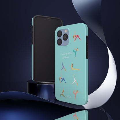 Yoga Poses Blue Tough iPhone Case with Wireless Charging Support