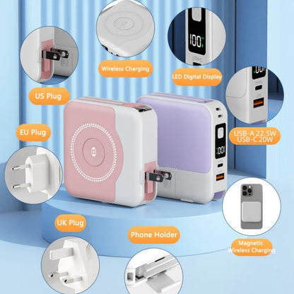 6 in 1 15W Magnetic Wireless Power Bank 22.5W Fast Charging Wall Charger for iPhone iwatch Samsung Powerbank with AC Plug Cable
