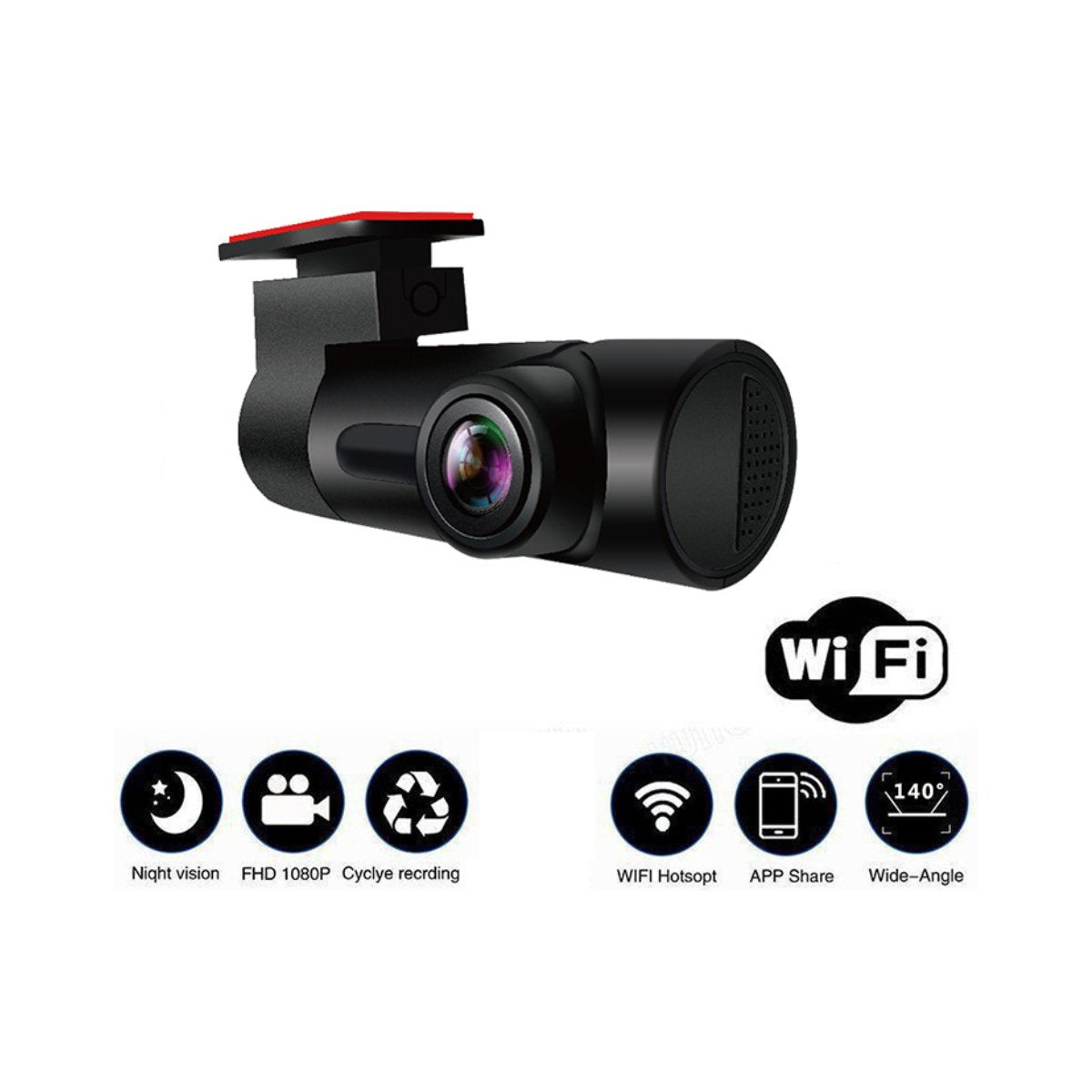 WiFi Car Dash Cam with 360° Rotation, App Control & 1080P HD Recording