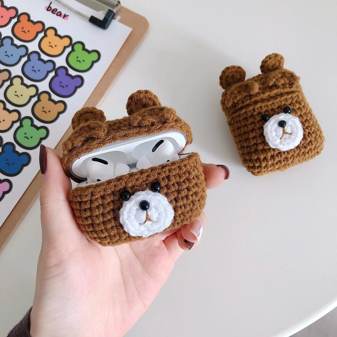 Cozy & Adorable Fluffy Brown Bear Bluetooth Earphone Cover