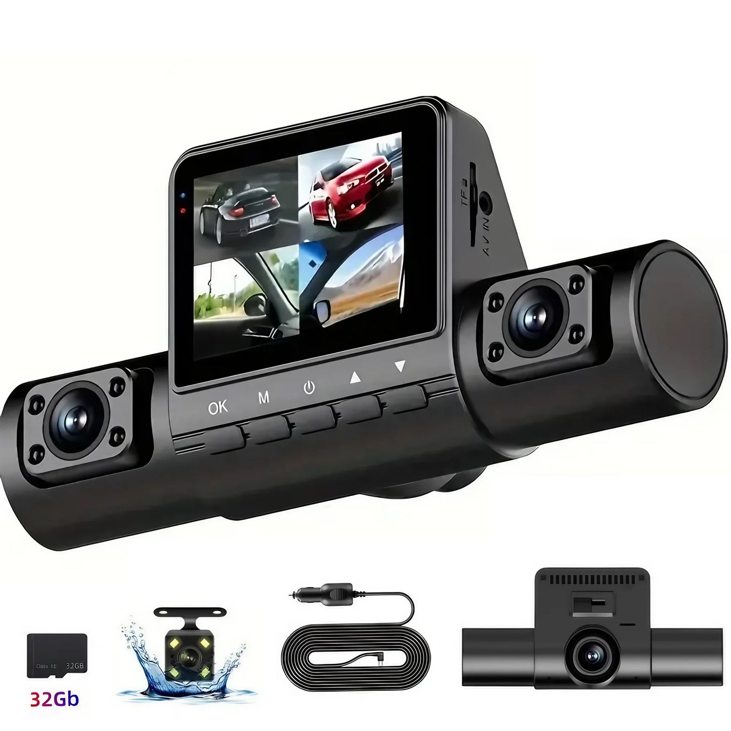 STONEGO 4 Lens 1080P Dash Cam Full HD, Wide Angle, Loop Recording, IPS Display