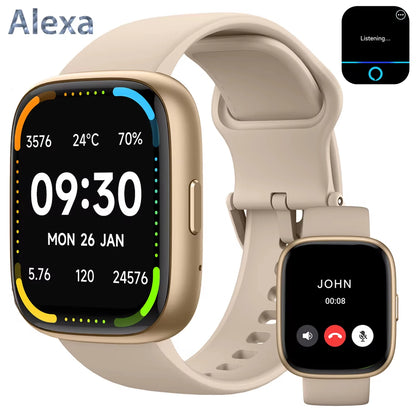 Alexa Smart watch, wireless calling /dial, calling reminder and rejection, SMS reminder, Custom Wallpaper, /Andriod