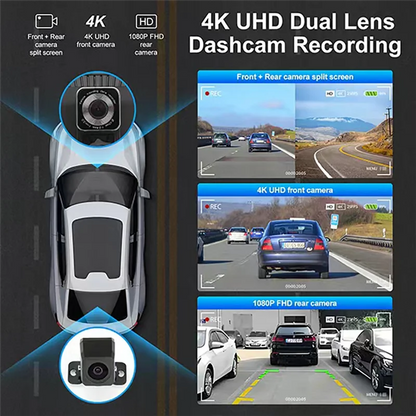 Wireless Carplay Car Stereo, 9 Inch Portable Car Audio With Front Rear 4K+1080P Dual Camera Dash Cam, Carplay Screen