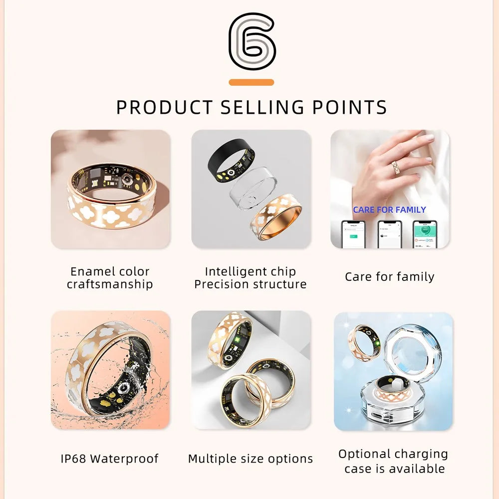 Women Smart Ring Heart Rate IP68 Waterproof Intelligent Female Luxury Health Monitor Fashion Rings Festival Gifts For Ladies