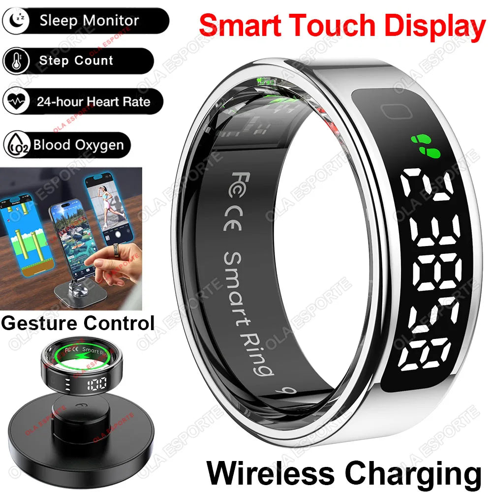 2025 Display Screen Smart Ring With Wireless Charging Health Monitor Smartring Sports Fitness Tracker IP68 5ATM Waterproof Rings
