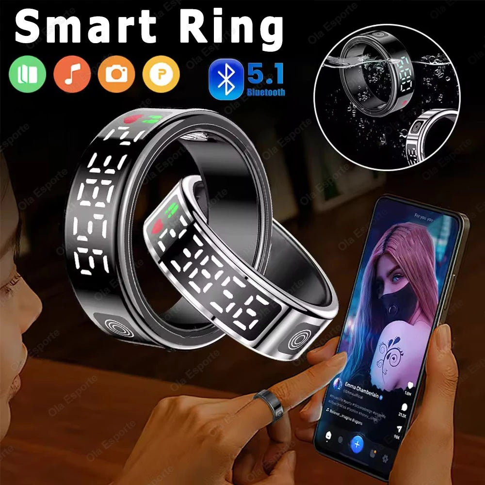 New Display Screen Smart Ring For Xiaomi Samsung Ring Gesture Swipe Video/Brush Tiktok Health Monitor 5ATM Waterproof Smartring