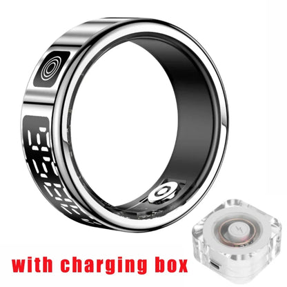 Smart Ring with Charging Box-5ATM Waterproof Step Health Tracker Heart Rate Blood Oxygen Monitor Sleep Monitoring LCD Display