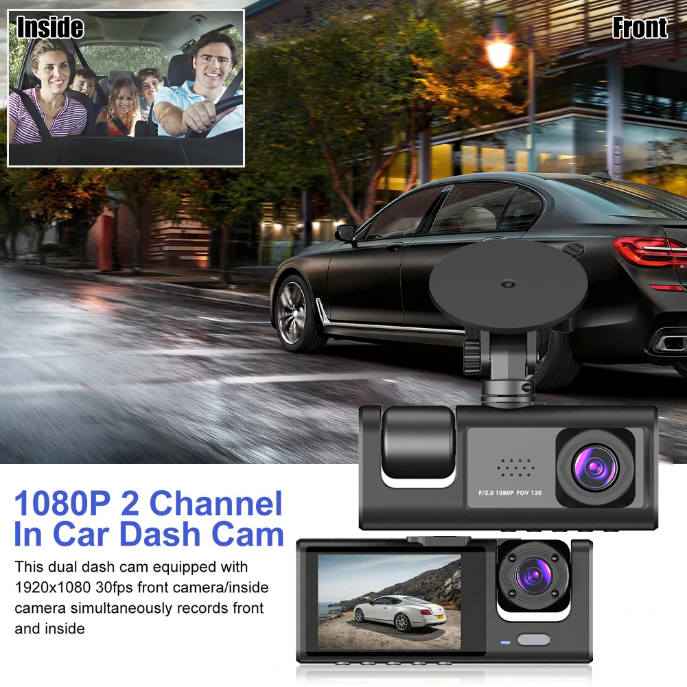 1080P Triple Lens Dash Cam with Front, Rear & Cabin Cameras