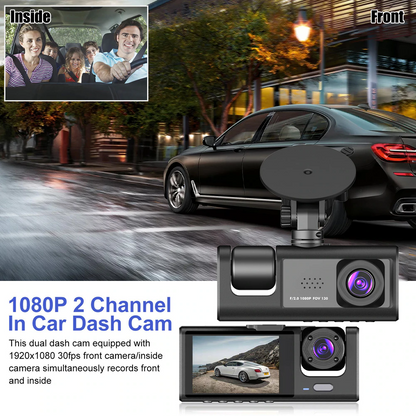 1080P Triple Lens Dash Cam with Front, Rear & Cabin Cameras