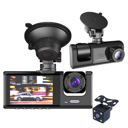 1080P Triple Lens Dash Cam with Front, Rear & Cabin Cameras