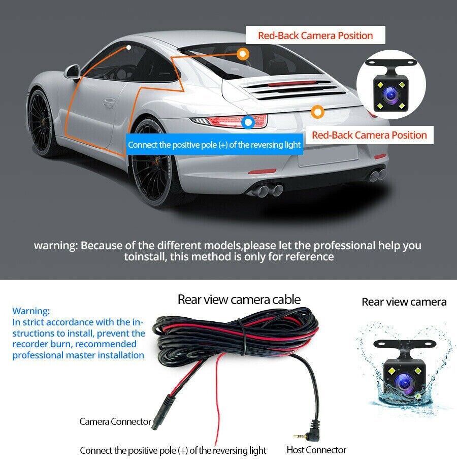 1080P 4" Dual Lens HD Dash Cam with Rearview Camera, G Sensor, and Night Vision