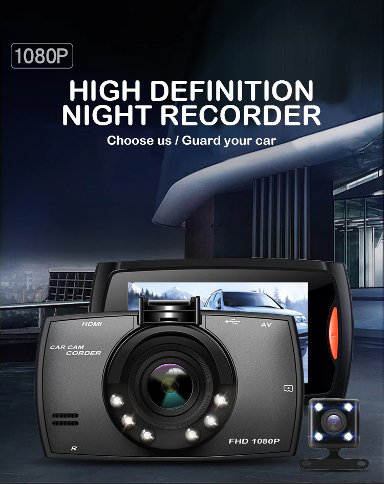 2.7" 1080P Dual Dash Cam with Night Vision & G Sensor