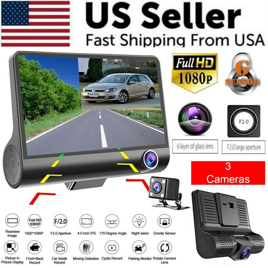1080P 4" Dual Lens HD Dash Cam with Rearview Camera, G Sensor, and Night Vision