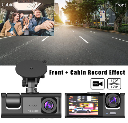 1080P Triple Lens Dash Cam with Front, Rear & Cabin Cameras