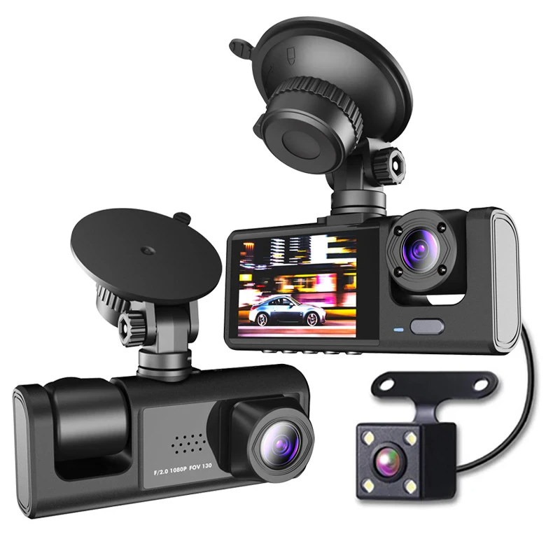 1080P Triple Lens Dash Cam with Front, Rear & Cabin Cameras